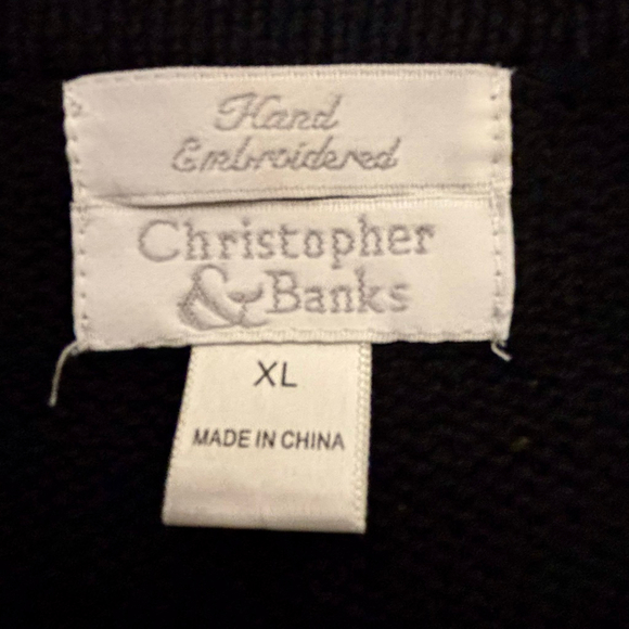Women's Christopher & Banks Cardigan XL Black White Mountain Trees Holiday - Picture 5 of 10